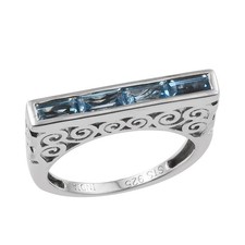 Rhodium Plated 925 Sterling Silver Ring With Natural Swiss Blue Topaz  FabNineD