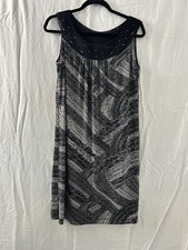 Sleeveless Sun Dress Size Small Stretchy Beaded Crochet Neckline Loose Fit Black