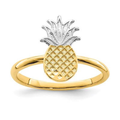 14K zweifarbiger goldpolierter Ananasring für Frauen Größe 7, 2 Gramm