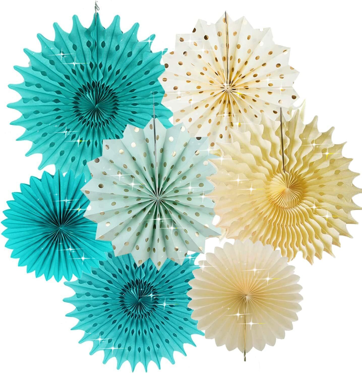 Teal Gold Birthday Party Decorations Women Cream Mint Gold Polka Dot Paper Fa...