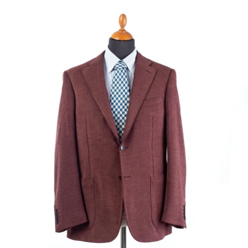 CANALI EXCLUSIVE Wool Silk Suit Cord Blazer Red Burgundy Twill EU:54 R 6 US:44 - Picture 1 of 15