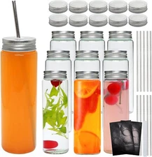 14 OZ Glass Juicing Bottles with Airtight Lids, 14oz 10 pack, transparent 