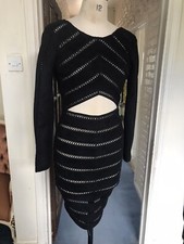 Y2K HOUSE OF LONDON FAUX SUEDE BLACK LATTICE REVEAL STRETCH PENCIL BODYCON DRESS
