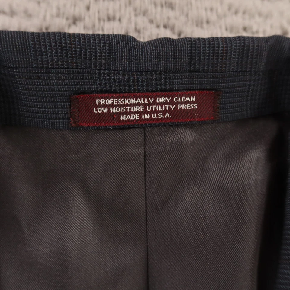 Chaqueta Evan Picone M Azul Glen Cuadros 100% Lana Worsted Doble Pecho EE. UU. 42L Foto 3 de 4