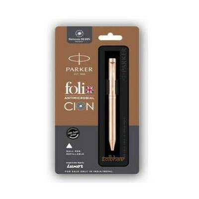 3 PACK PARKER FOLIO ANTIMICROBIAL COPPER ION PLATED (CION) BALL PEN BLUE INK