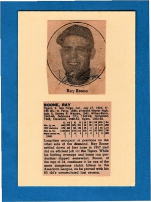 1958 RAY BOONE DETROIT TIGERS  AUTOGRAPHED PHOTO W/BIO-(d.1998)