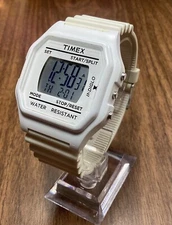 Timex Mens Watch Indiglo Digital Chronograph White Plastic Date WR New Battery