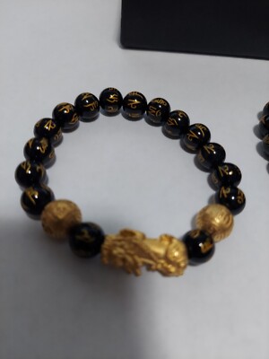 Obsidian Acala Buddha Bracelet & Pendant – 9 Inch Protection Amulet (Natural Gemstone)