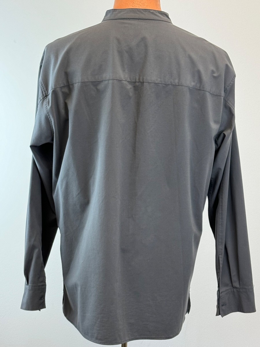 collarless dress shirt zara ZARA Light Charcoal Gray Collarless Men's Regular Fit Dress Shirt * MEDIUM