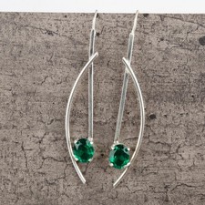 Oval Natural Green Emerald 925 Sterling Silver Engagement Drop Dangle Earrings