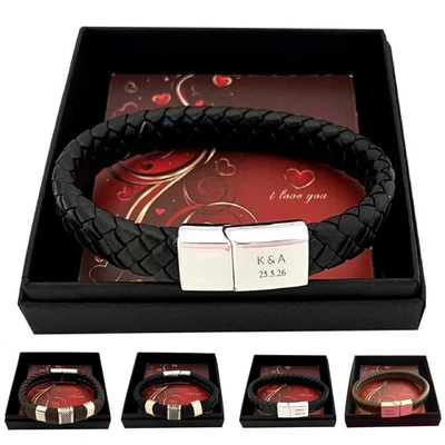 Bracelet Cuir Avec Gravure pour Hommes,Cadeau Romantique,Saint Valentin, - Photo 1/4
