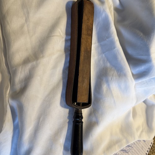 Vintage Wood / Leather Strop With Black Handle 12” Western Europe