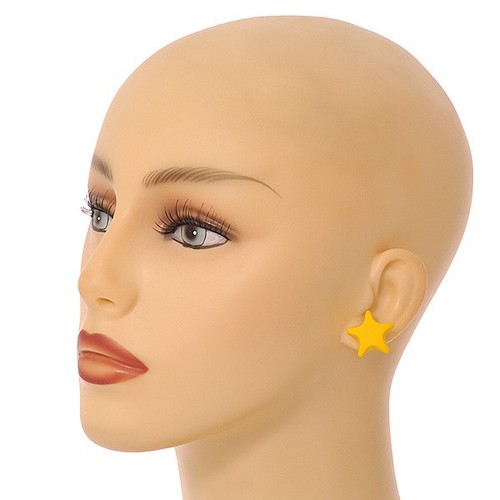 Star/Heart/Diamond Shaped Bright Yellow Matte Acrylic Stud Earrings - Set Of 3 - Picture 5 of 6