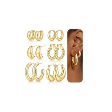 Chunky Gold Hoop Earrings for Women, 14K Gold Plated Lightweight Small Hoop E...