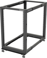 StarTech.com 4-Post 18U Mobile Open Frame Server Rack, 19in 18U, Black