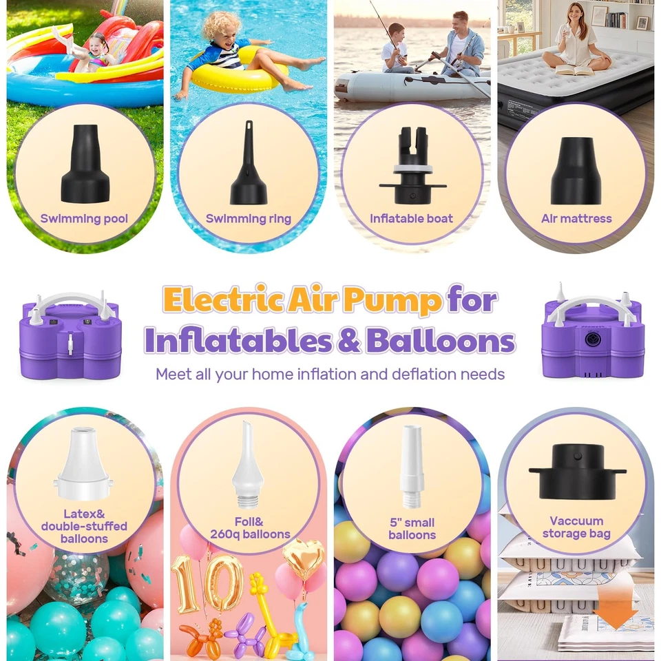 Bomba de Globo Eléctrica 3 en 1 Bomba de Aire Portátil para Inflables y Globos,... Foto 3 de 4