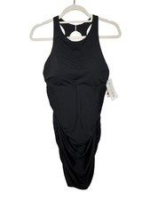 Athleta Womens 36D DD Black One Piece Swimsuit Ruched Racerback NWT