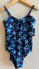 NWT Lands End Deep Sea Navy Starfish One Piece Swimsuit Size 7 Child Girl