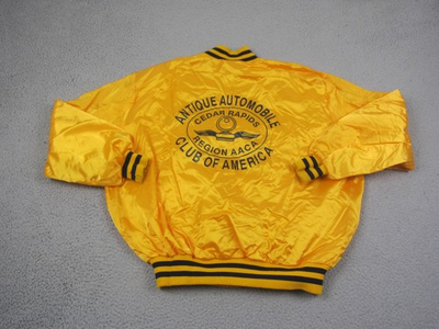 #ad Vintage Bomber Jacket Mens 2XL XXL Yellow Antique Mobile Cedar Rapids Satin 90s $48.75