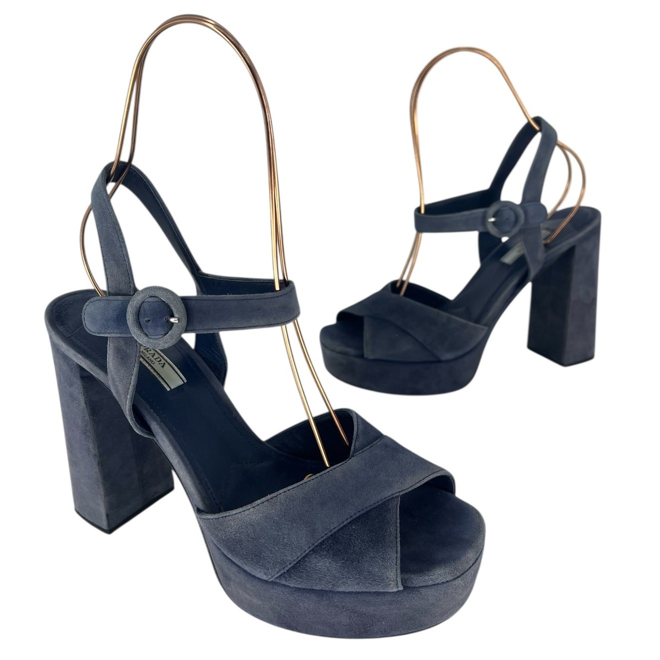 Prada Suede Crisscross Platform Sandals in Blue Size 40.5 thumbnail 4