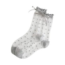 Women's Polka Dot Sheer Stockings Featuring Elegant French Lace with Bow Detail
