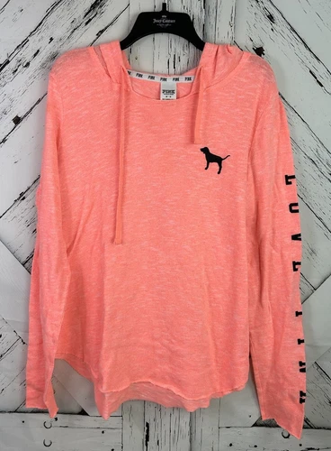 UNDERCOVER Felpa con cappuccio ROSA By Victoria’s Secret Burnout logo corallo donna media top