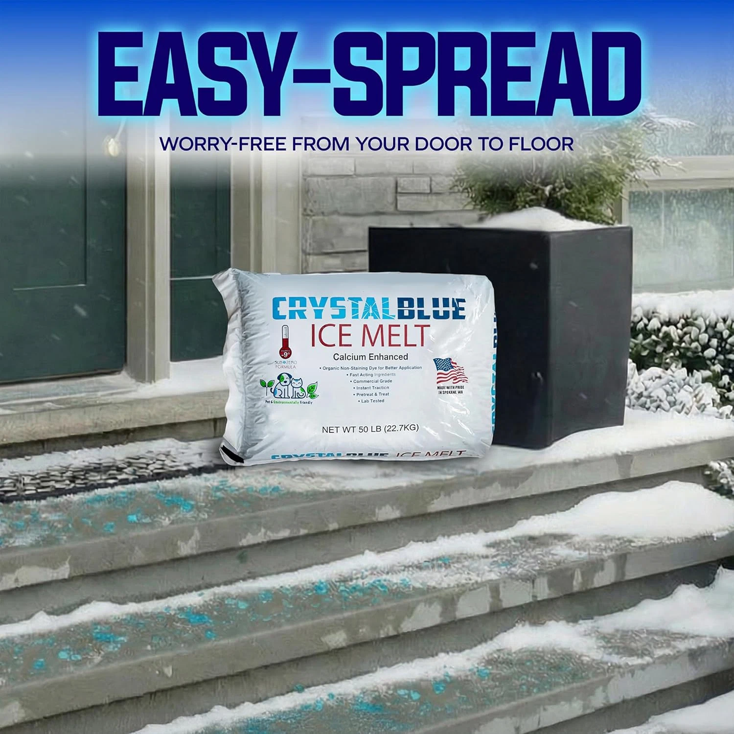 50lb Commercial Blue Ice Melt Bag 100% Active Granules