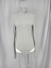 Free People Bodysuit Womens Large Gray Ribbed Turtleneck Long Sleeve Thumbholes
