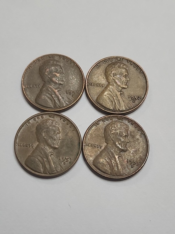 1946-D, 1952-D, 1953-D, and 1955-D Lincoln  Wheat Cent Pennies