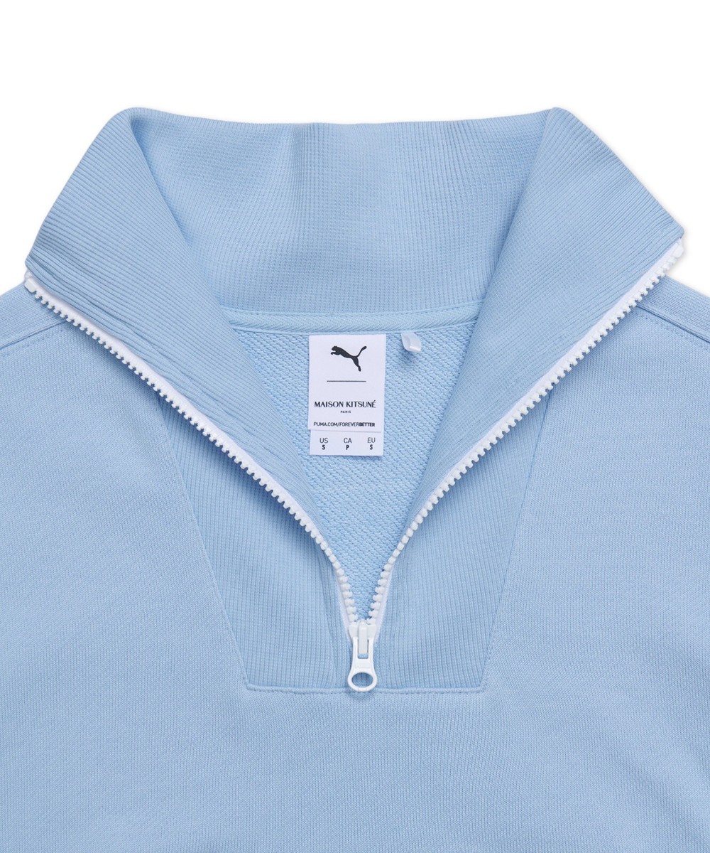 Puma X Maison Kitsune Half Zip FT Blue Sweater Jacket Sz L NEW