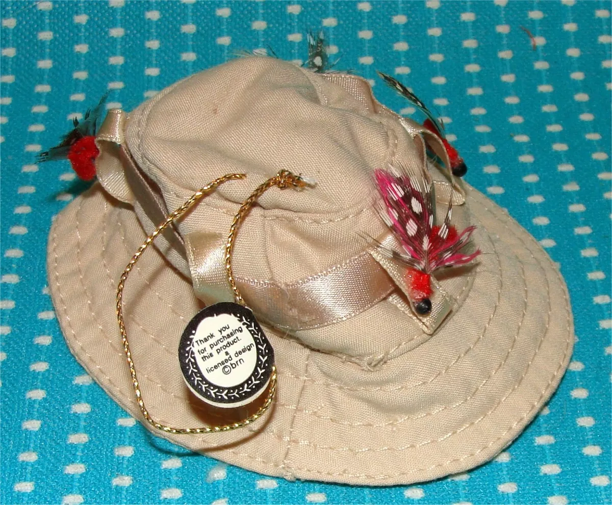 Vtg Xmas Tree Ornament Fishing Hat with Lures Fly Fisherman 4”