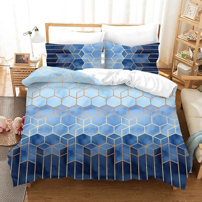 3D Geometry Art Pattern Blue Quilt Cover Set Bedding Sets Pillowcases