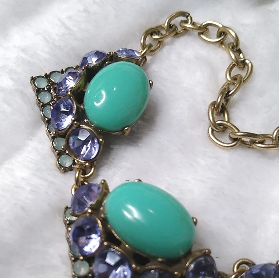 Colar STELLA e DOT Strass Roxo Rory Azul Triângulo Latão Verde-azulado, Pré-próprio - Imagem 4 de 4