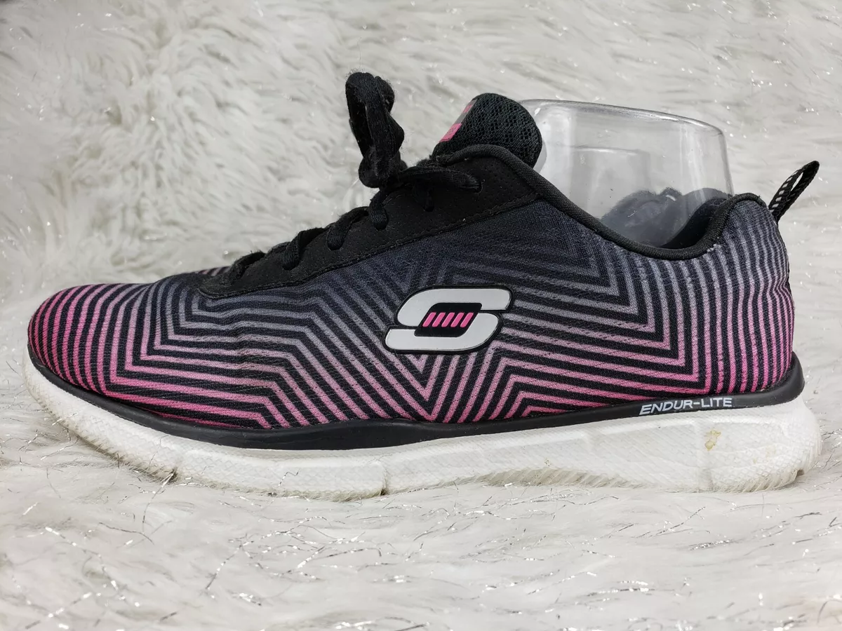SKECHERS 12034 Sketch Knit Endur Lite Black Pink Sneakers Size 8