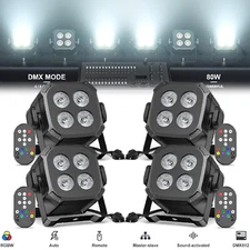 4x LED RGBWYP+CYAN Stage Light w/ Remote PAR Can DMX Show Party DJ Disco Lights