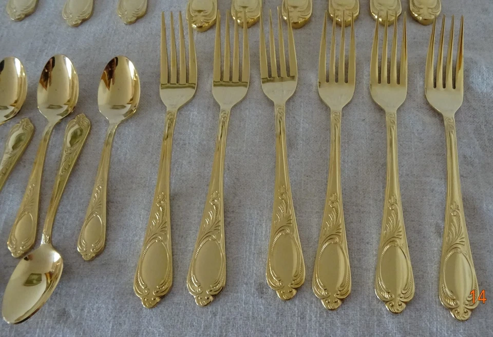 SBS Besteck Solingen 23 24 Karat hartvergoldet 6 Personen 30 Teilig K10 - Bild 2 von 4