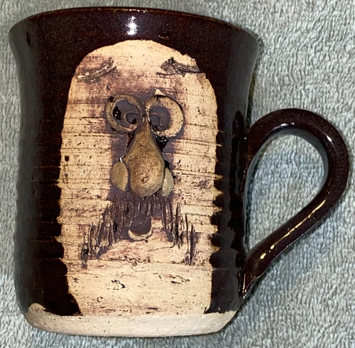 Vintage Studio Pottery Ugly Face Coffee Mug - Unsigned