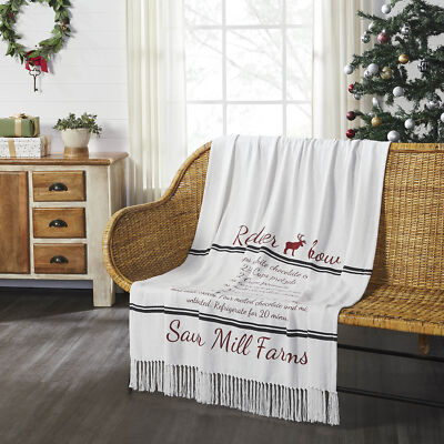 VHC Brands Farmhouse 50''x60'' Reindeer Chow Recipe Throw Red Sawyer Holiday Decor