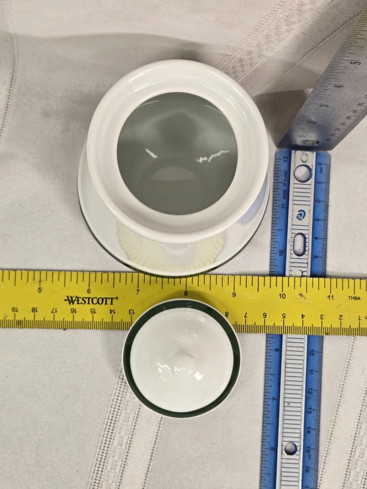 Williams Sonoma "Brasserie" White With Green Stripe • Sugar Bowl & Lid - Image 2 of 3