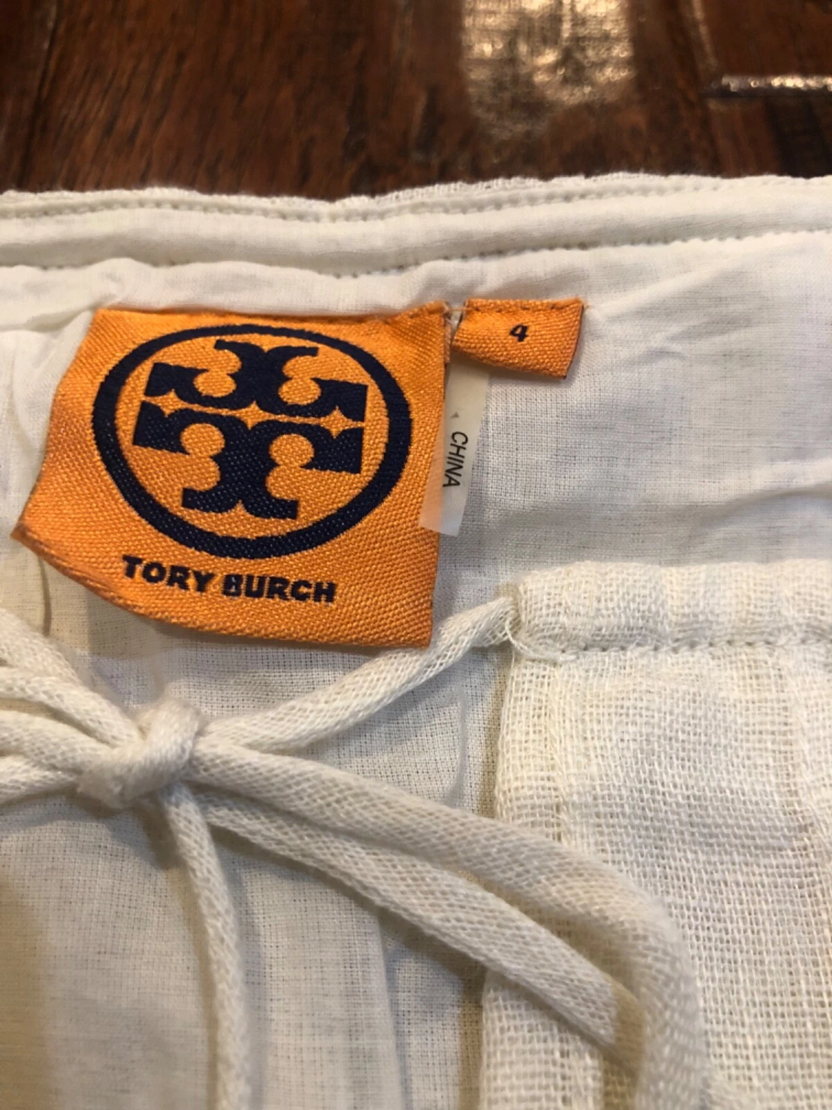 Abito Tory Burch 100% lino bianco a strati con volant in vita impero taglia 4