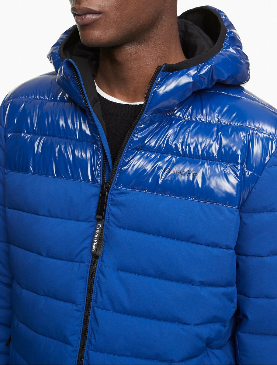 Calvin klein stretch full zip hooded puffer jacket clearance