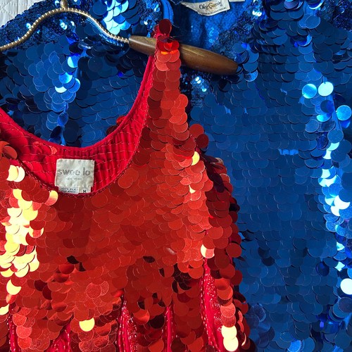 Vintage 80s 90s Ruby Red Beaded Sequin Disco Top Sz M 8 10 12 Evening Glam - Picture 7 of 8