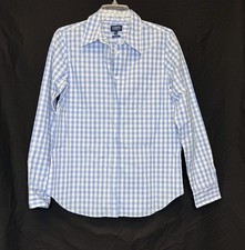Chaps Crisp Women's Blue & White Plaid Long Sleeve Button up Dress Shirt Medium