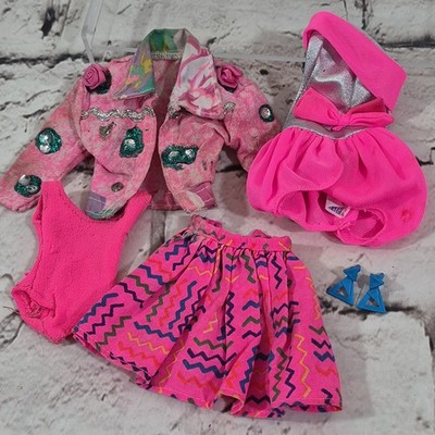 80s 90s Barbie Doll Clothes Pink Lot Dazzle Earrings Skirt Paint Jacket Swimsuit