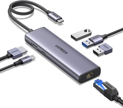 UGREEN Revodok 1061 Docking-Station, USB C Hub Ethernet, 4K HDMI, PD 100W, Grau