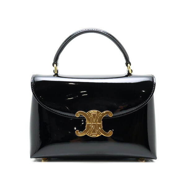 VIP【送料関税込】CELINE NINO LEATHER HANDBAG Celine Teen Nino Bag Handbag Enamel Leather Black Gold Metal
