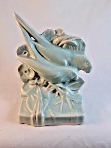 Vintage Nelson McCoy Love Birds Single Aqua Bookend 1940's Matte Glaze Read!