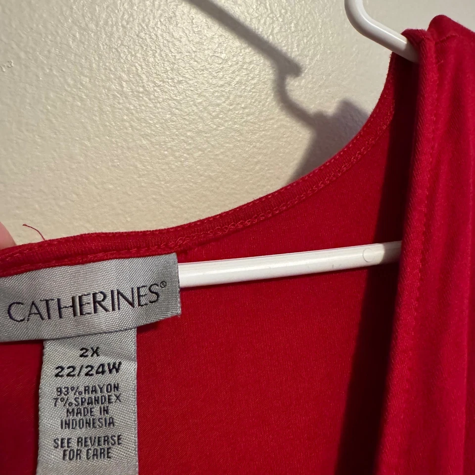 Vestido Catherines 2X Rojo Talla Grande 22/24W Cuello en V Pañuelo Dobladillo Tejido Navidad Foto 4 de 4