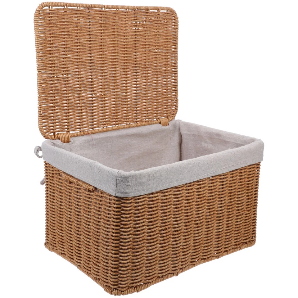 Magazine Rack Rattan Basket with Lid Decorative Storage Dirty Clothes Hamper - Image 2 of 4