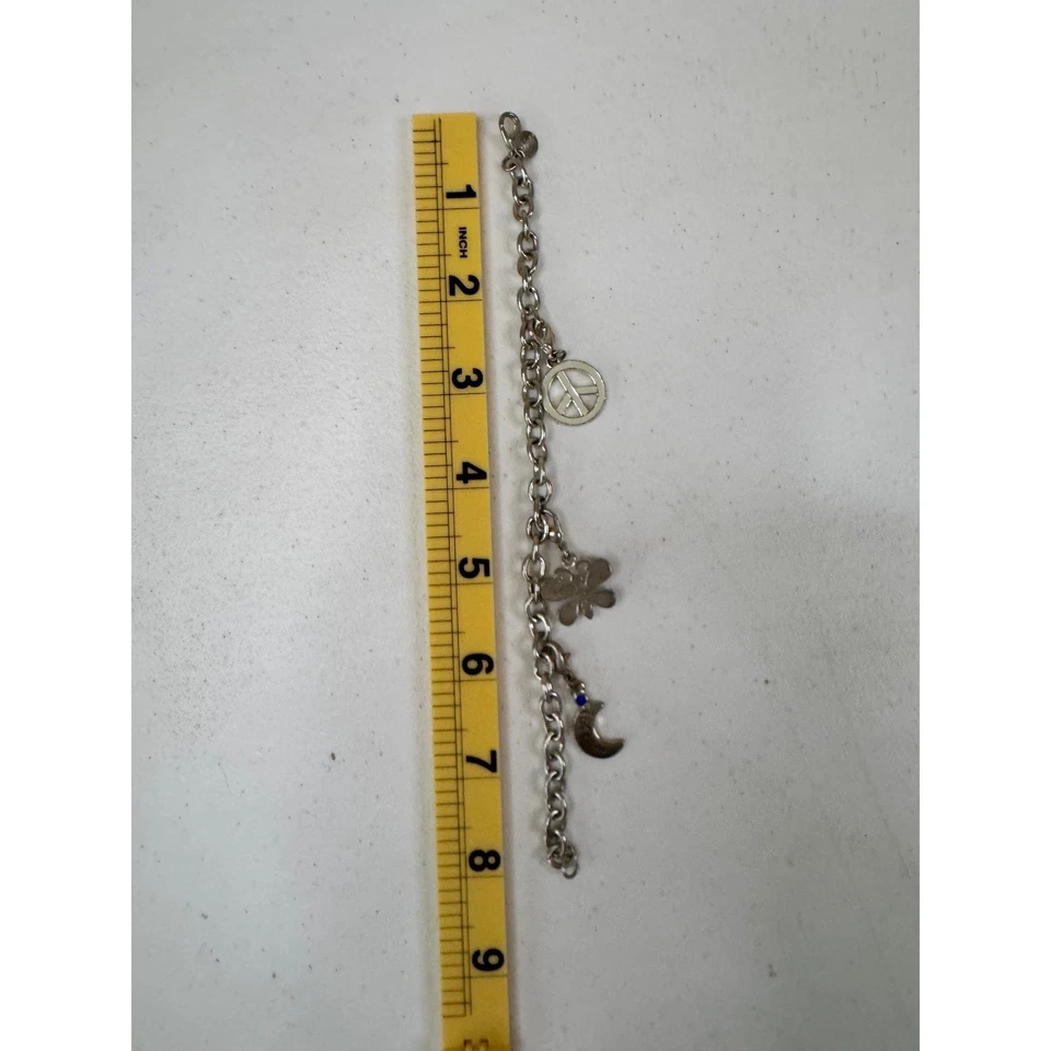 Pulsera Claire's Tono Plata Dije Luna Mariposa Paz Signo Cuentas Azules Boho Foto 3 de 4